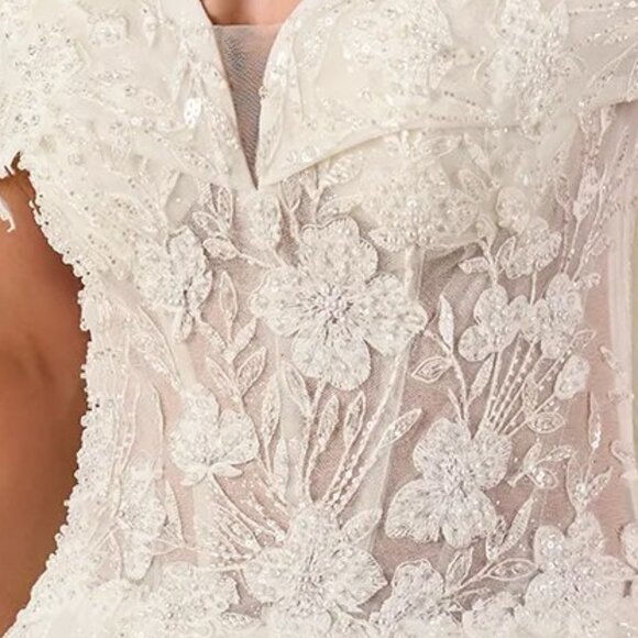 New Off The Shoulder Bridal Ball Gown w/ Floral Applqiue & Lace Up Back GL3821 - Picture 6 of 14